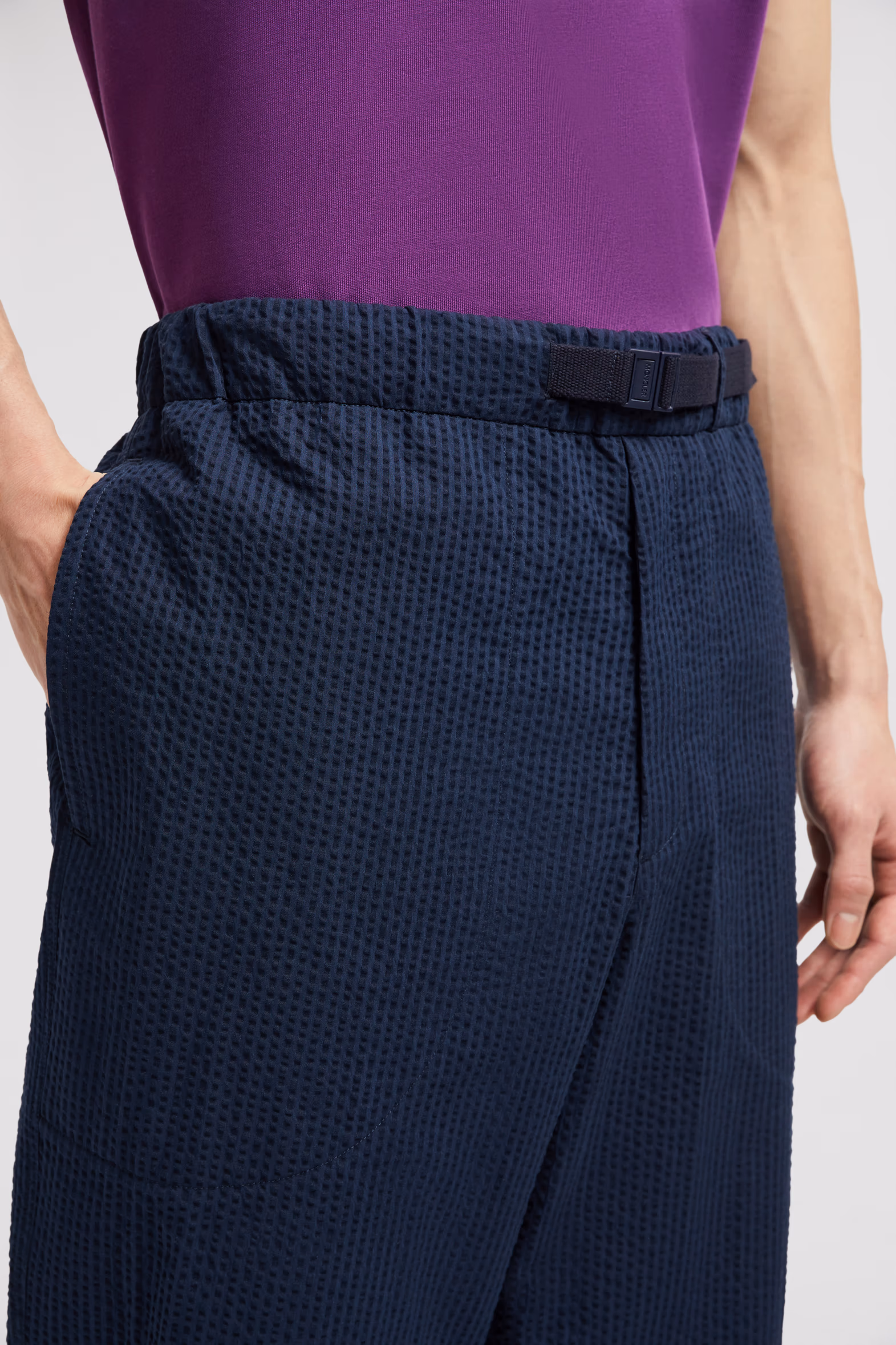 Belted Seersucker Pants Men Dark Blue Moncler 4